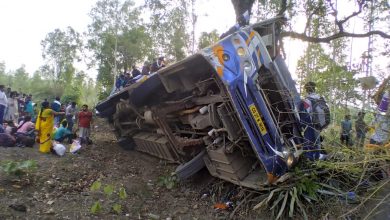 Photo of प्रयागराज से यात्री लेकर बिलासपुर जा रही नरेश बस अनियंत्रित होकर पलटी ।